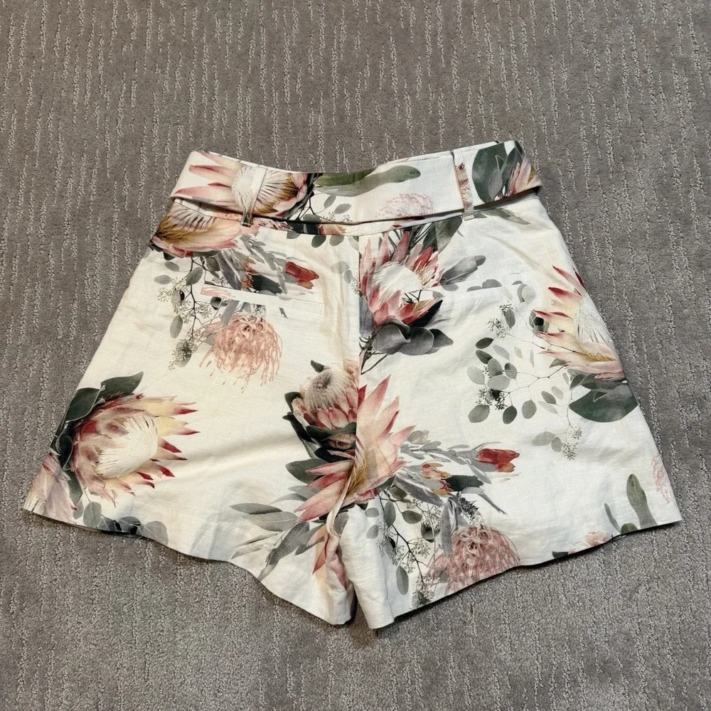 Express Size 2 Stylist Super High Rise Linen-Blend Floral Shorts w Belt NWT - Picture 2 of 5